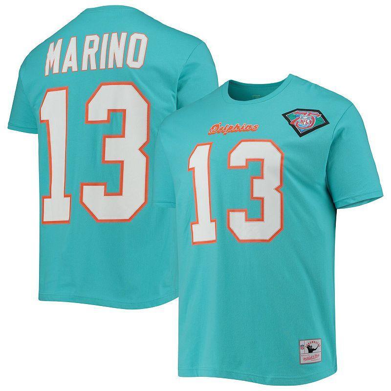 Mens Mitchell & Ness Miami Dolphins Dan Marino Aqua Retired Player Name & Number T-Shirt Turquoise A Product Image