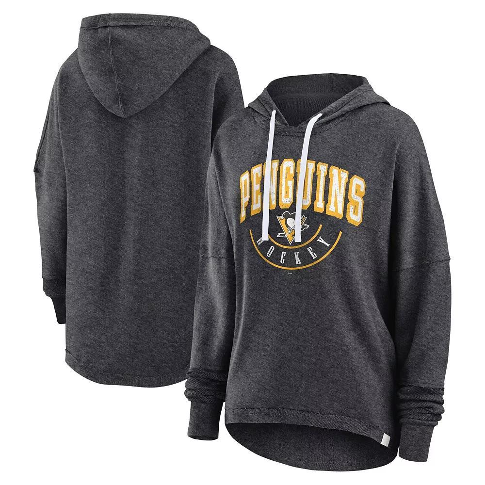 Women's Fanatics Branded Heather Charcoal Pittsburgh Penguins Lux Lounge Helmet Arch Pullover Hoodie, Size: Small Product Image