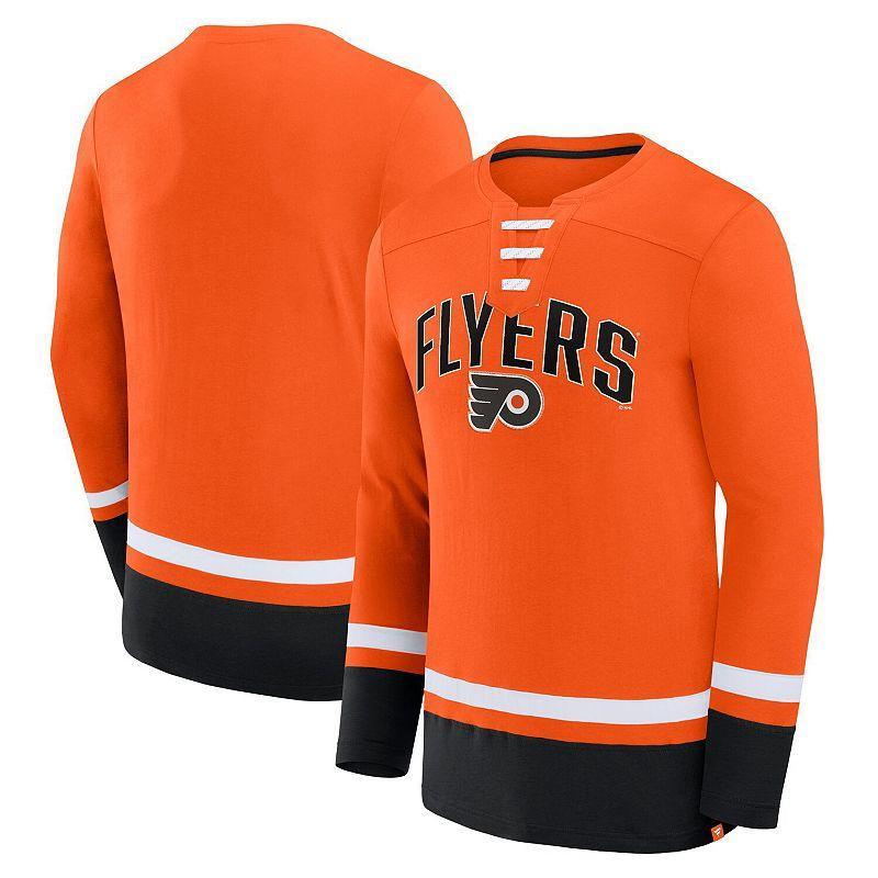 Men's Fanatics Branded Orange Philadelphia Flyers Back Pass Lace-Up Long Sleeve T-Shirt, Size: Large, Fly Orange Product Image