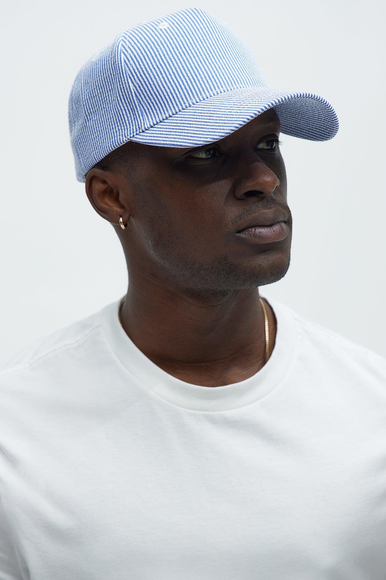 Pinstriped Snapback Hat - White/Blue Product Image