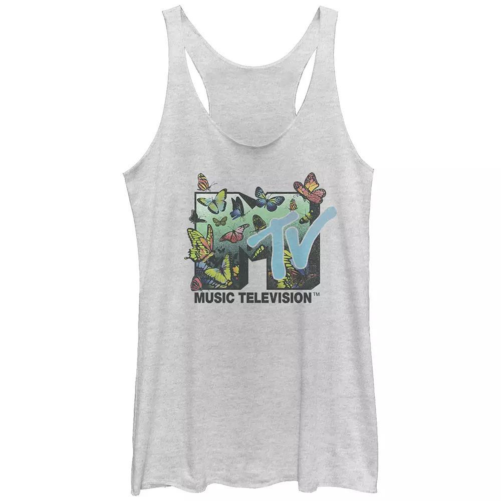 Juniors' MTV Butterflies Logo Racerback Tank Top, Girl's, Size: Large, White Grey Product Image