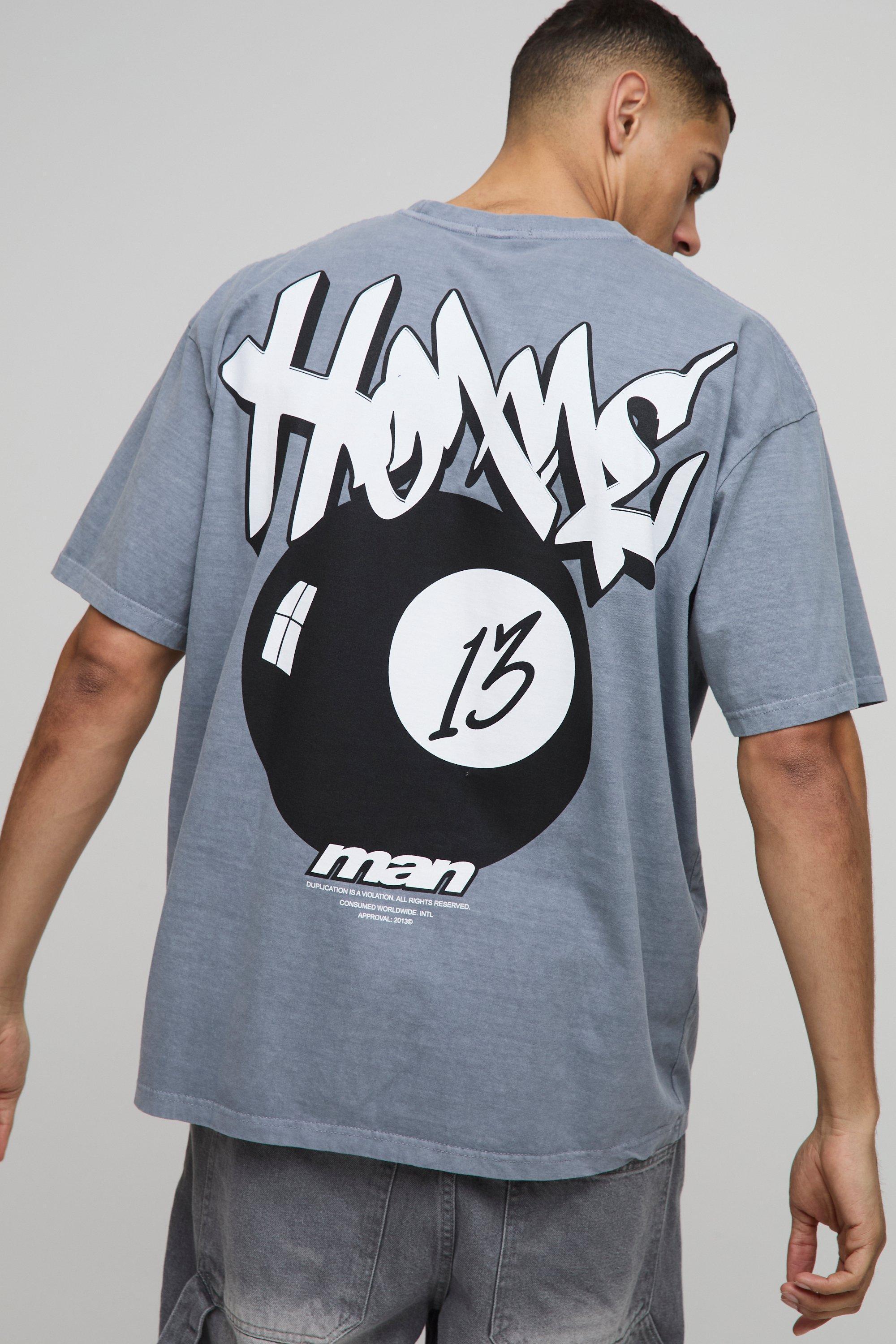 Oversized Homme 13 Ball Graffiti Washed Printed T-Shirt | boohooMAN USA Product Image