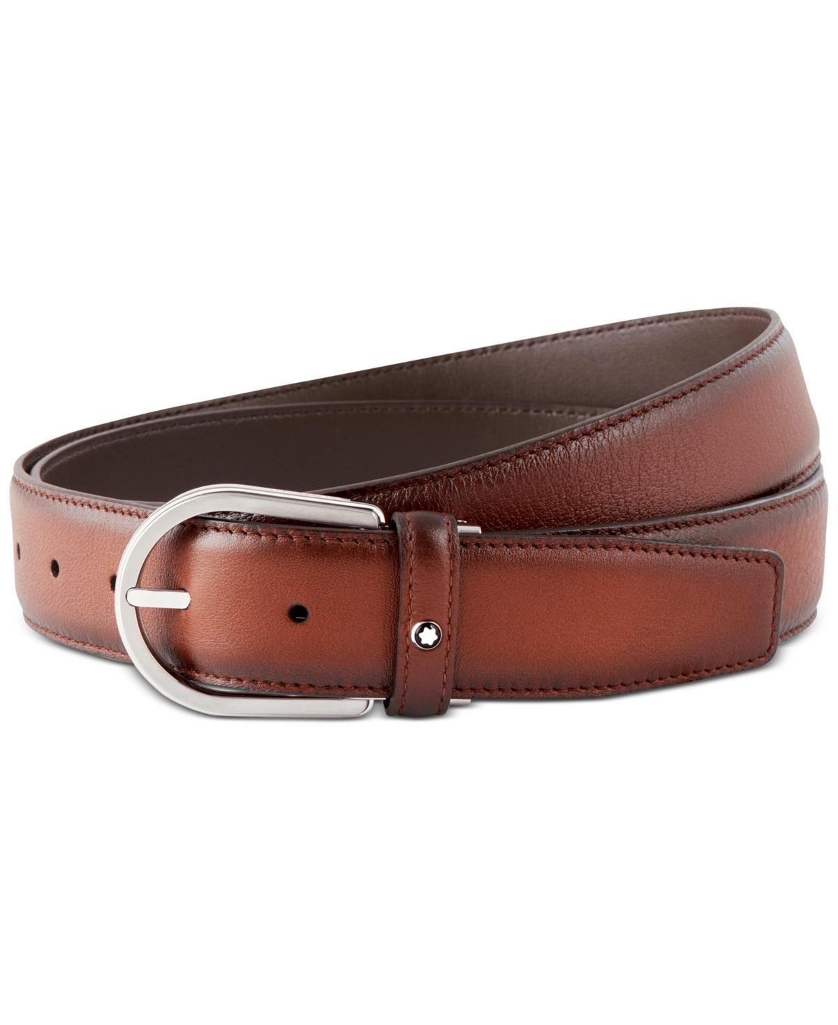 Mens Horseshoe Cut-to-Size Leather Buckle Belt Product Image