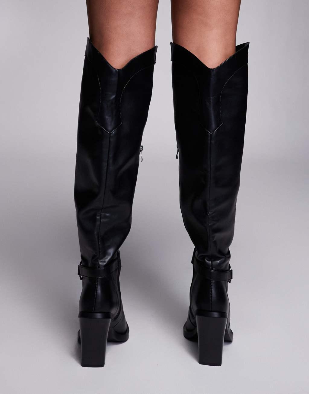 Simmi London Wide Fit Dru Over the Knee Western Boot in Black Product Image