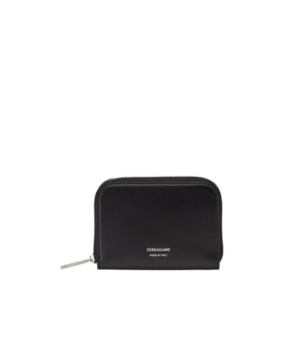 FERRAGAMO Classic Zip-around Leather Cardholder In Black Product Image