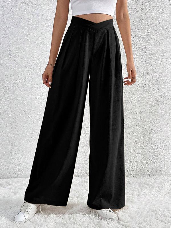 Loose Wide Leg Pleated Solid Color Pants Trousers Product Image