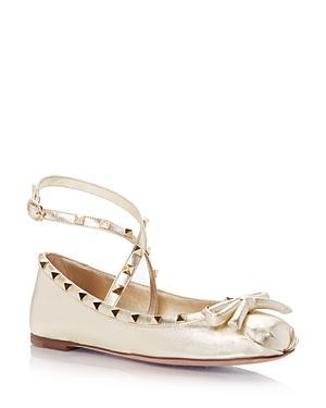 Womens Rockstud Laminated Nappa Leather Ballerina Flats Product Image