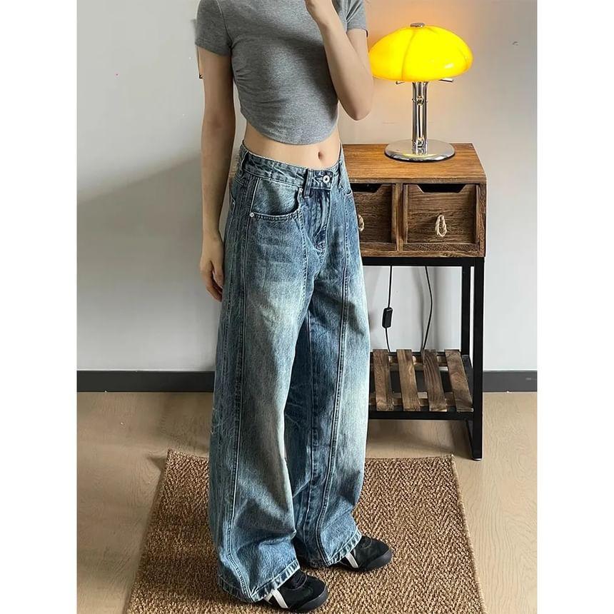 Low Rise Washed Wide Leg Jeans Product Image