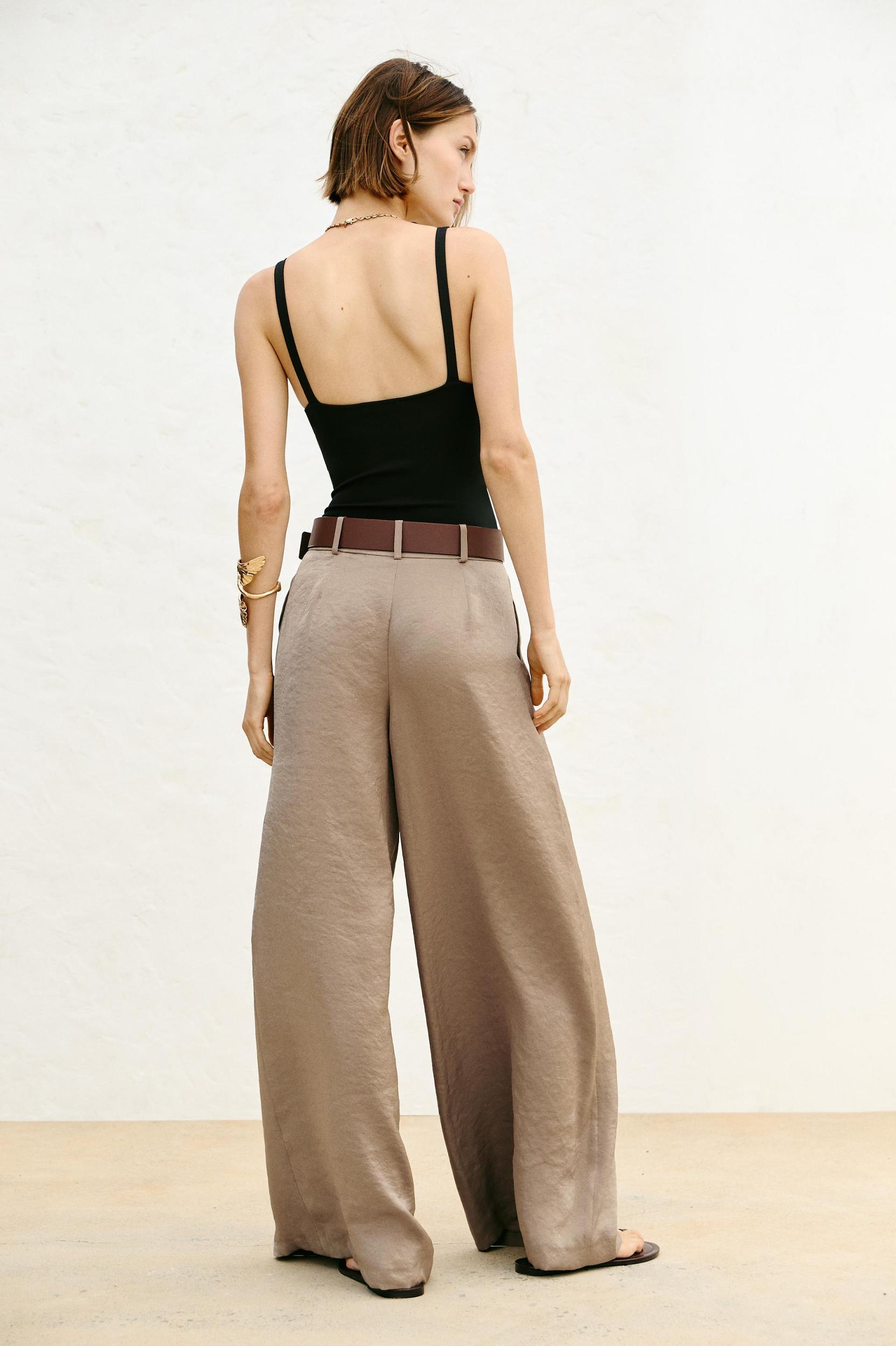 BELTED SATIN WIDE LEG PANTS Product Image