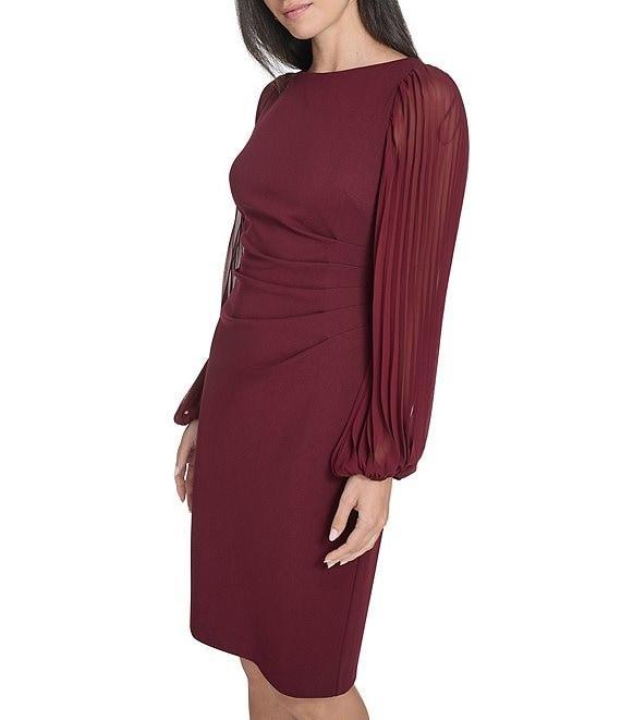 Jessica Howard Crepe Chiffon Pleated Long Sleeve Side Tuck Sheath Dress Product Image