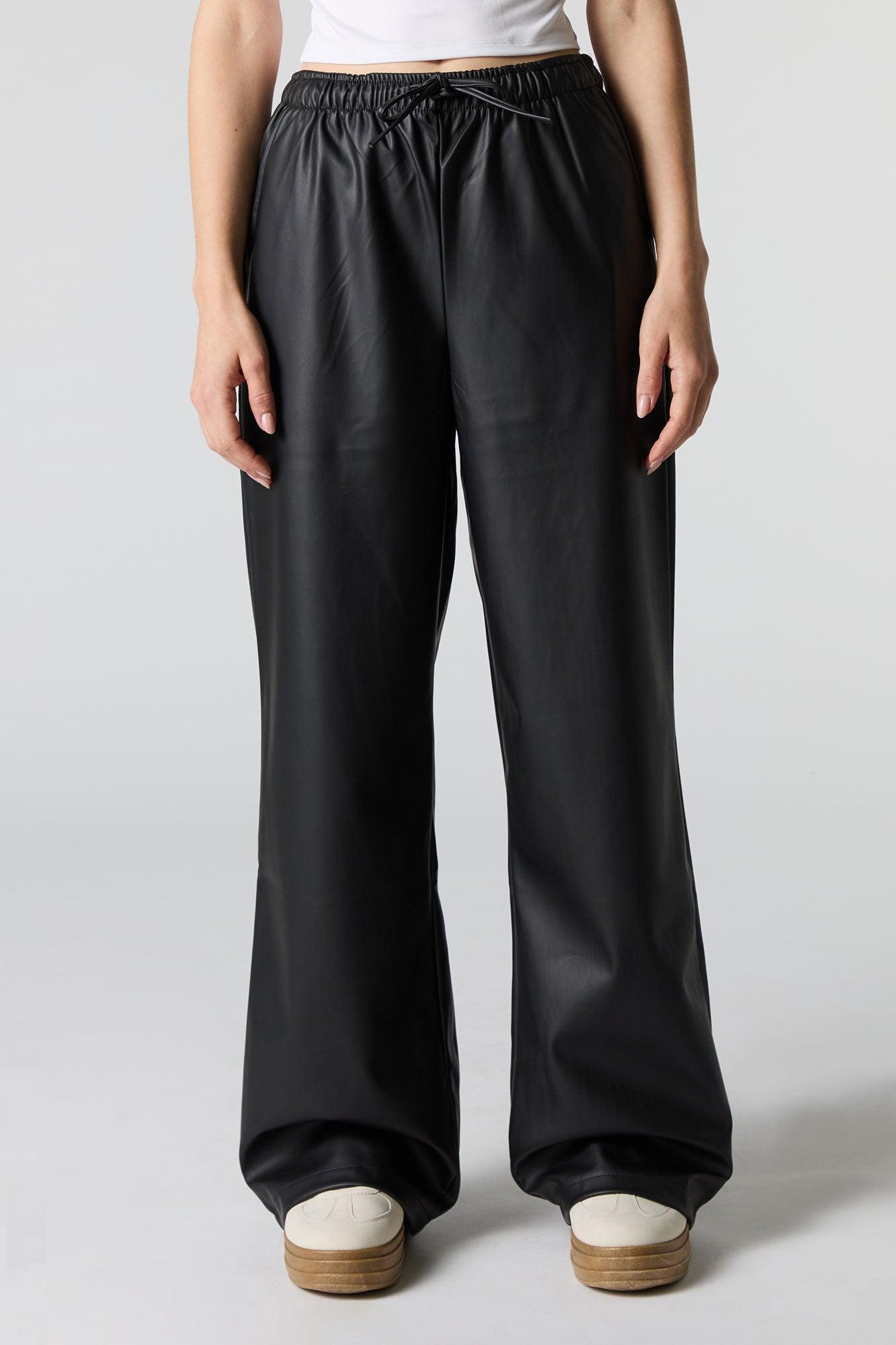 Faux Leather Drawstring Wide Leg Pant Female Product Image