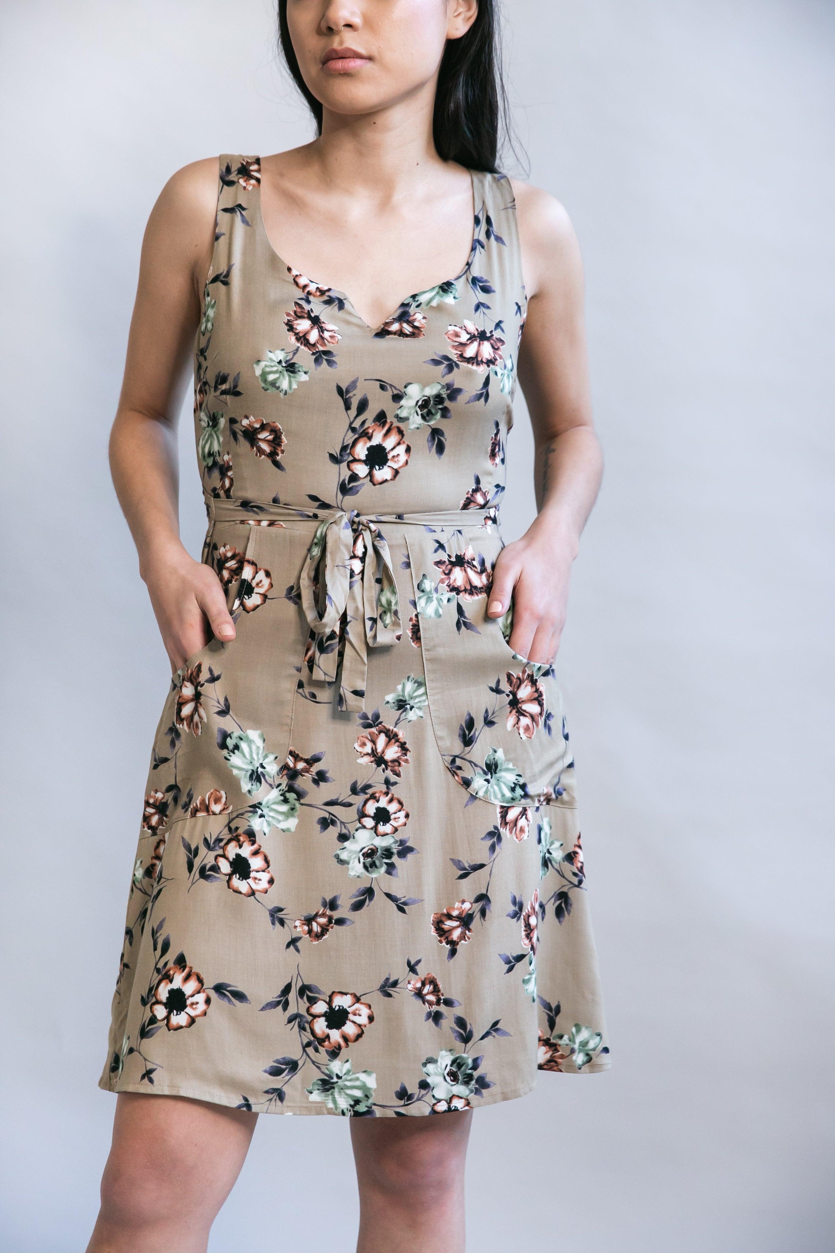 Wrap Dress in Taupe Floral Product Image