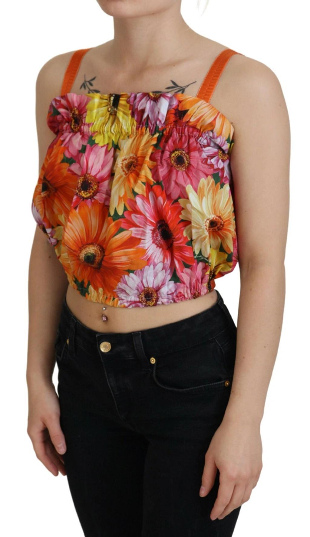 DOLCE & GABBANA Blouse Cropped Floral Cotton Tank Top In Multicolor Product Image