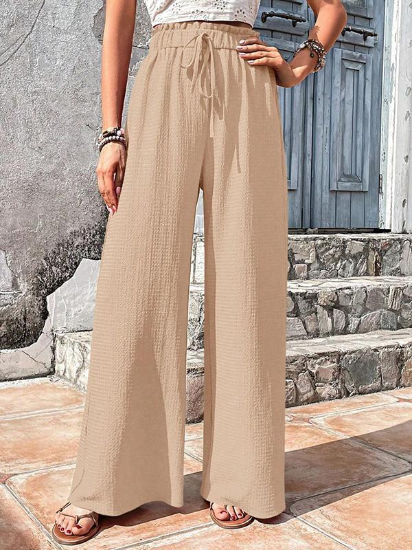Loose Wide Leg Drawstring Elasticity Solid Color Split-Joint Pants Trousers Product Image