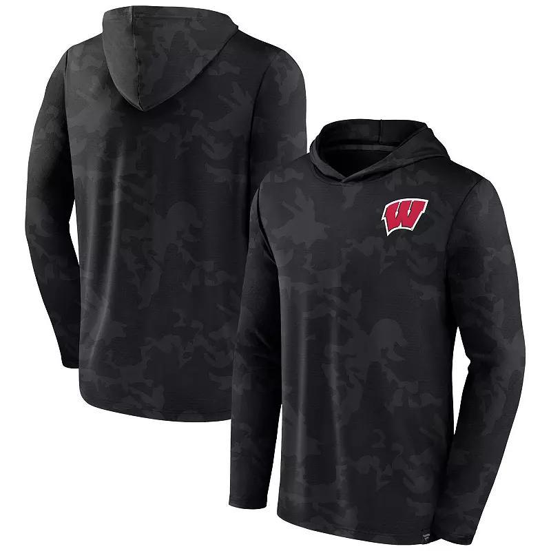 Men's Fanatics Branded  Black Wisconsin Badgers Camo Hoodie Long Sleeve T-Shirt, Size: Medium Product Image