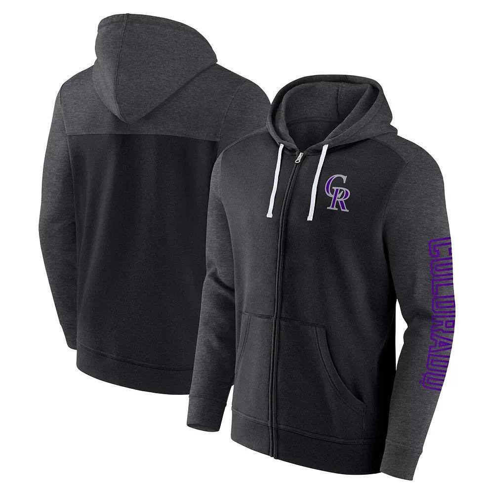 Men's Fanatics Branded Black Colorado Rockies Offensive Line Up Lightweight Full-Zip Hoodie,  Product Image