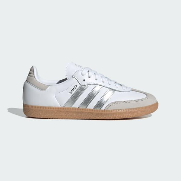 Womens adidas Samba OG Athletic Shoe - Cloud White / Collegiate Green / Grey Two Product Image