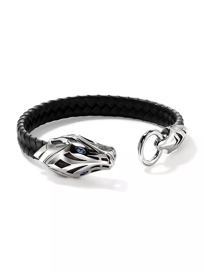 Naga Sterling Silver, Leather & Blue Sapphire Bracelet Product Image