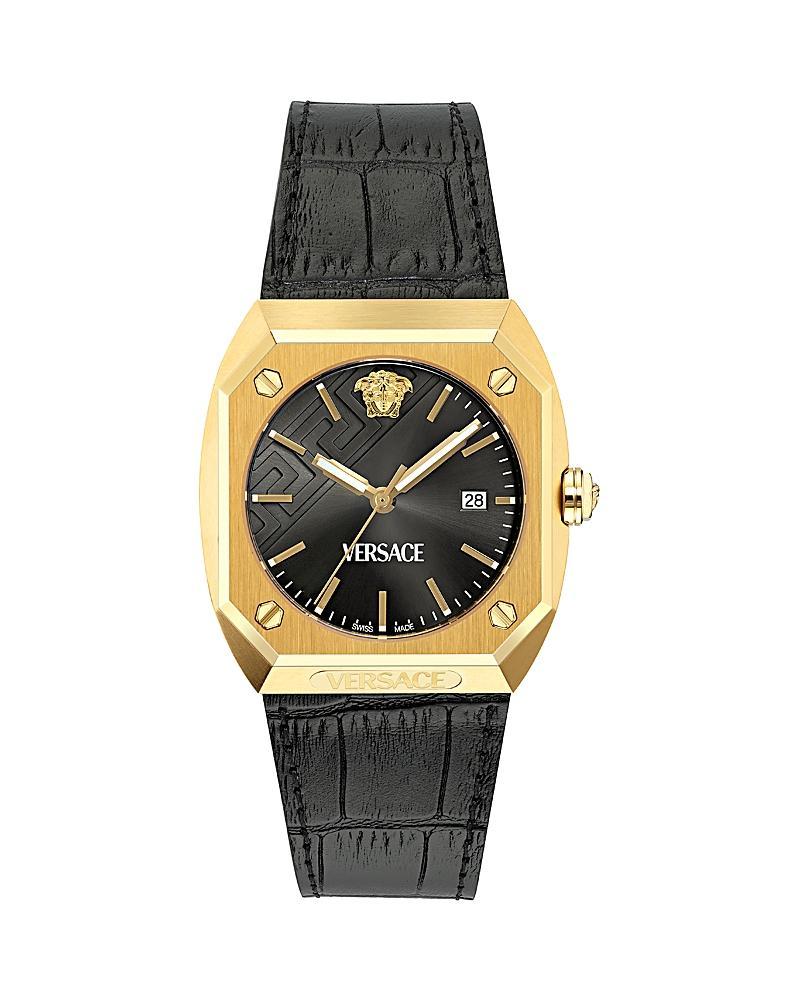 Versace Mens Gold Antares Analog Black Leather Strap Watch Product Image