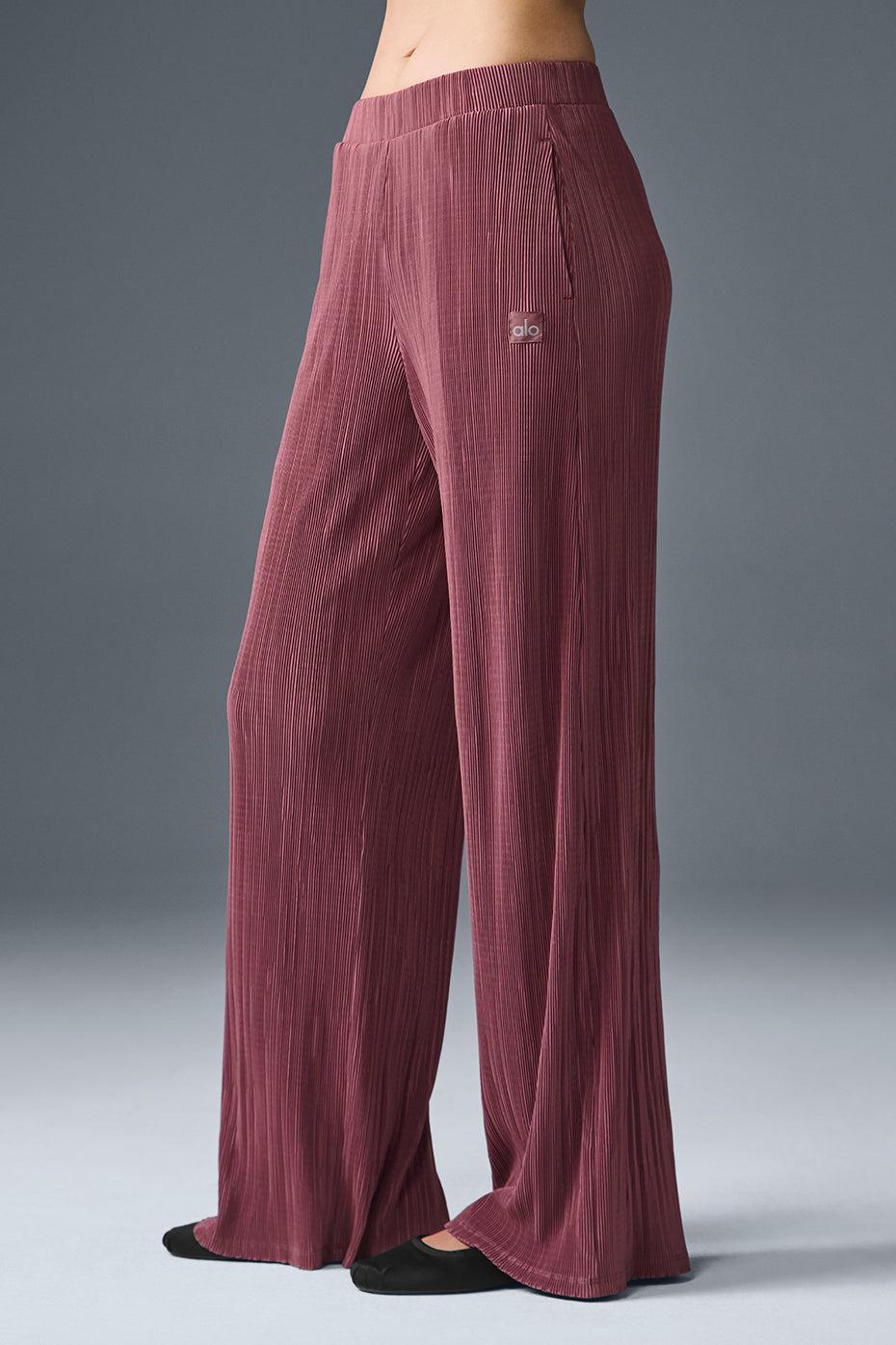 High-Waist Micro Plisse Straight Leg Pant - Burgundy Truffle Female Product Image