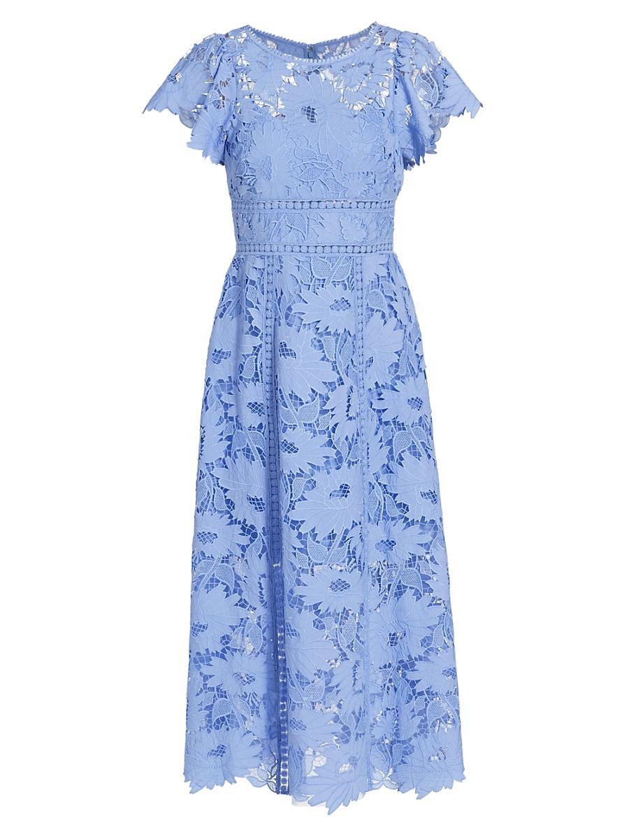 Womens Chiffon Lace Midi-Dress Product Image