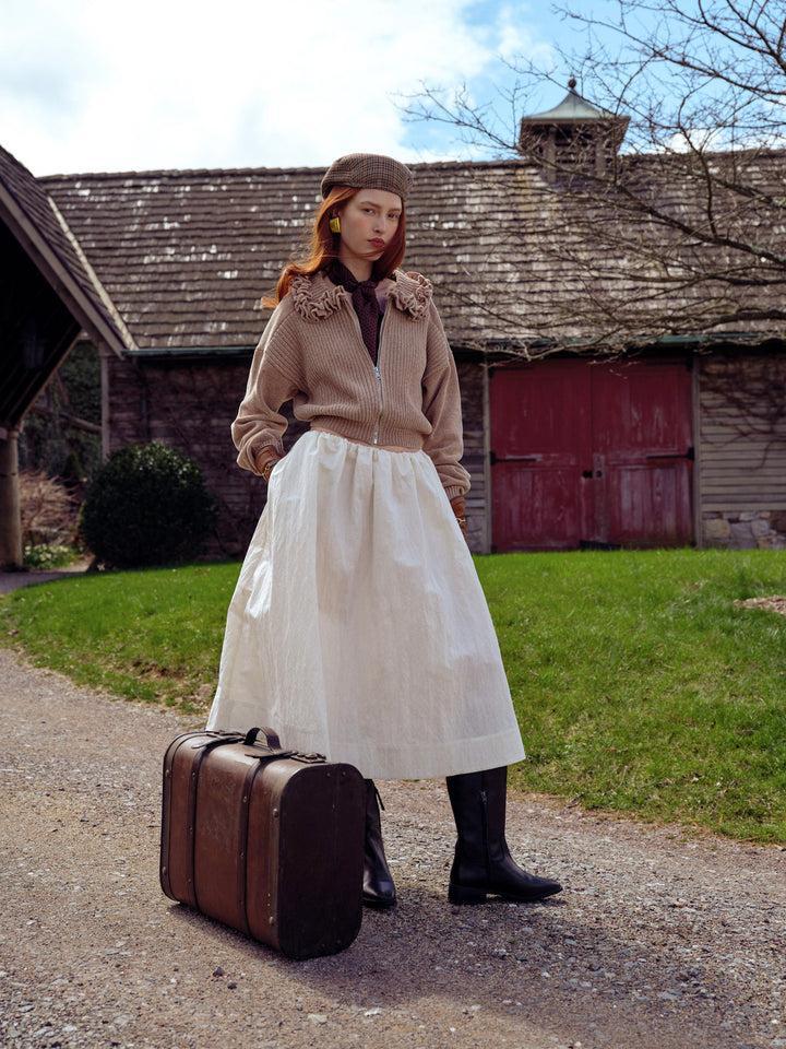 Billie Poplin Midi Skirt — Ivory Product Image