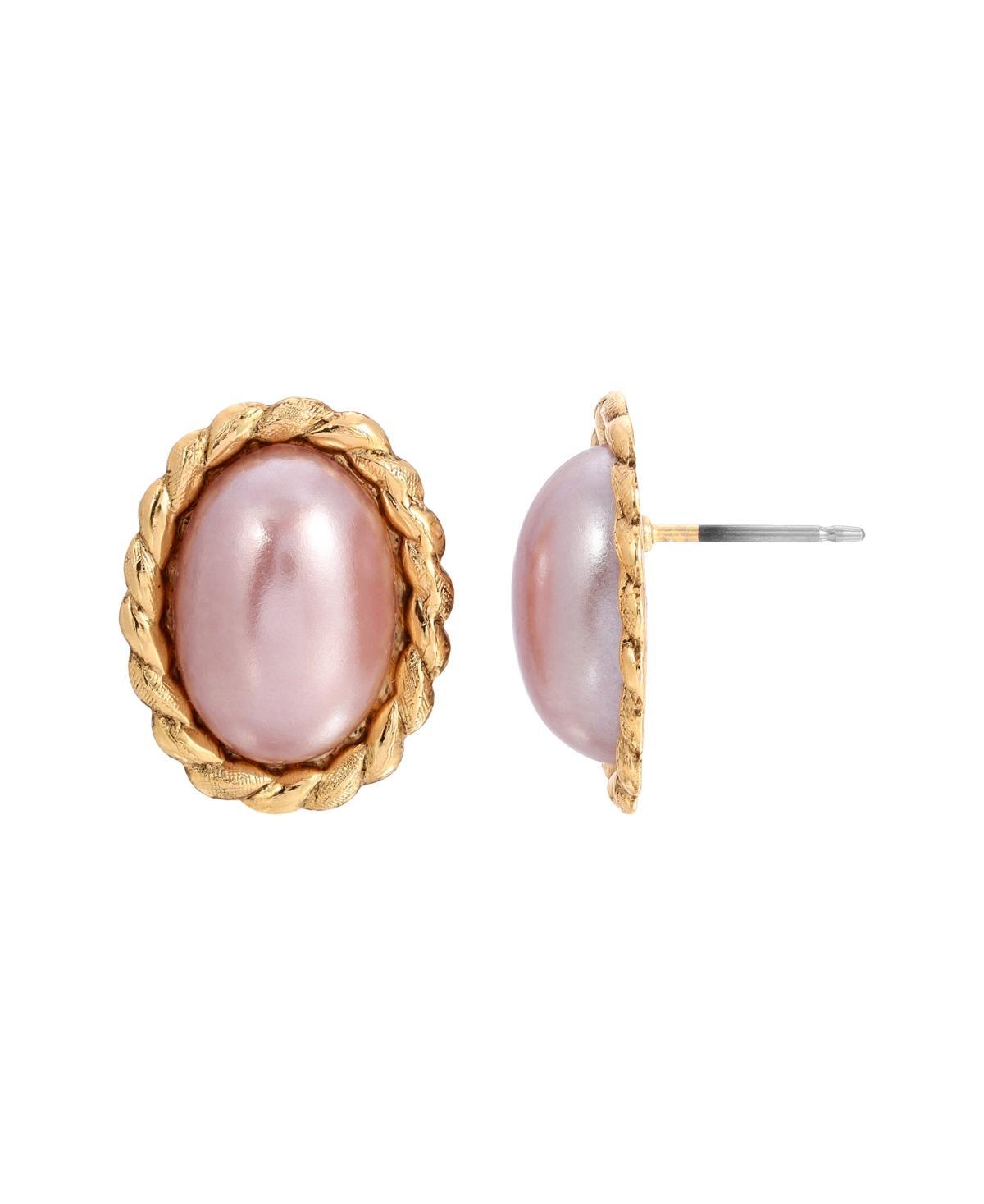 1928 Gold Tone Pink Pearl Earrings, Womens Product Image