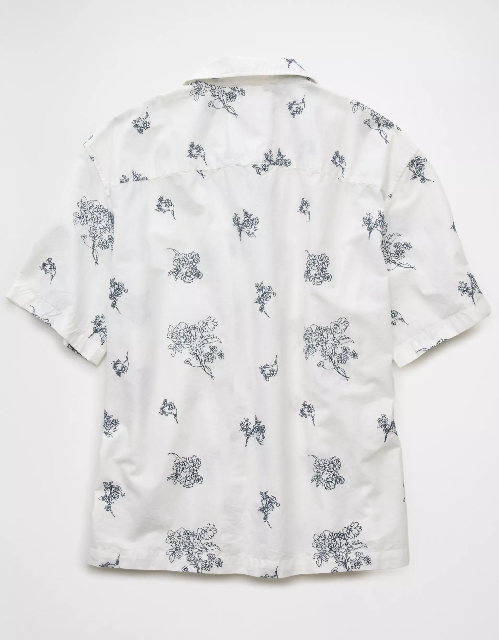 AE Poolside Linen-Blend Floral Button-Up Shirt Product Image
