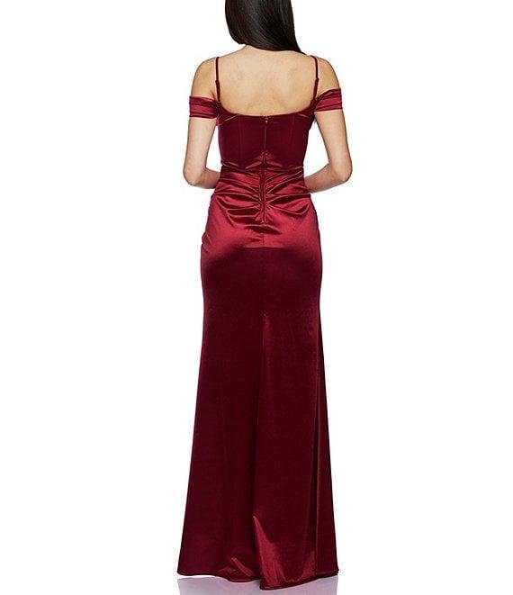 B. Darlin Off-The-Shoulder Corset Wrap Side Slit Long Dress Product Image