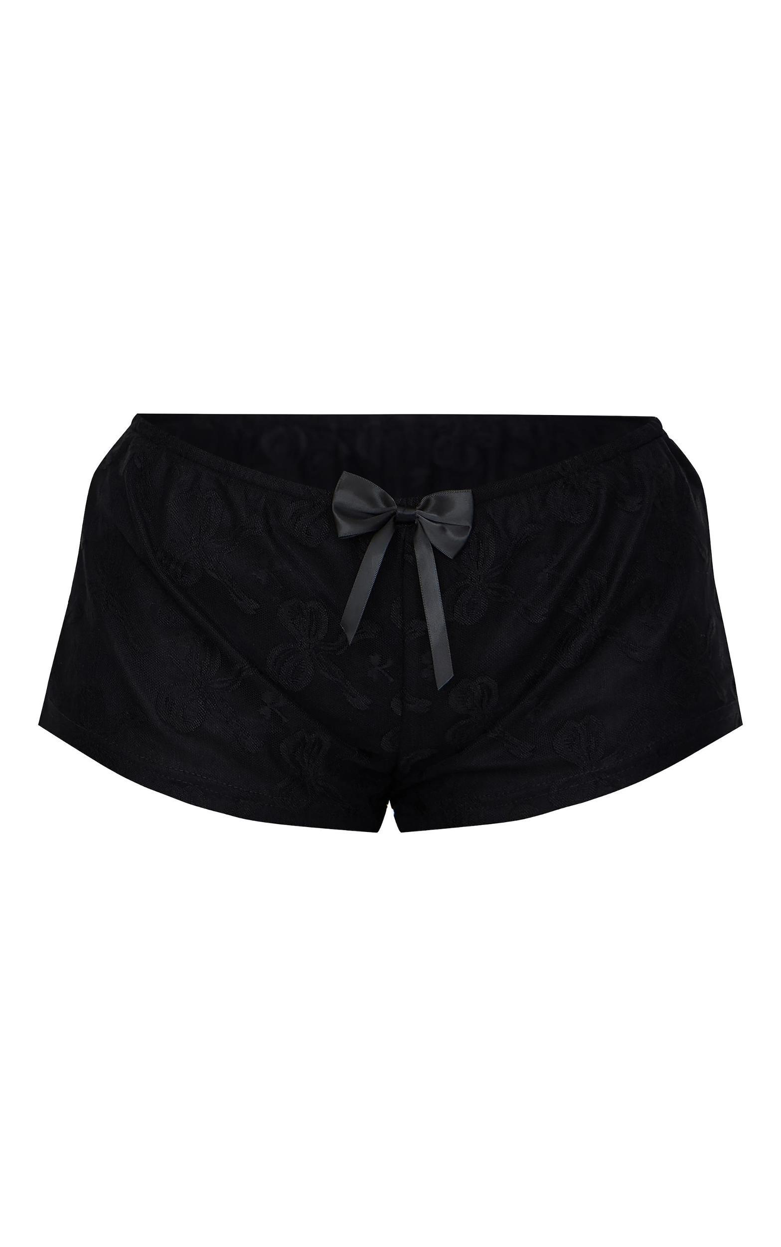 Petite Black Bow Printed Mesh Mini Hot Pants Product Image