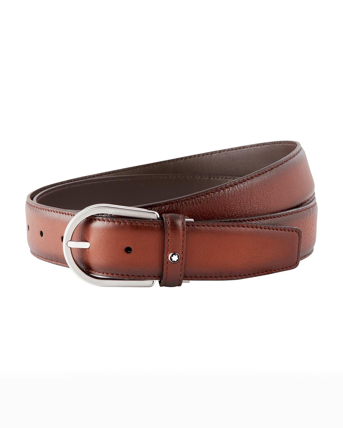 Mens Horseshoe Cut-to-Size Leather Buckle Belt Product Image