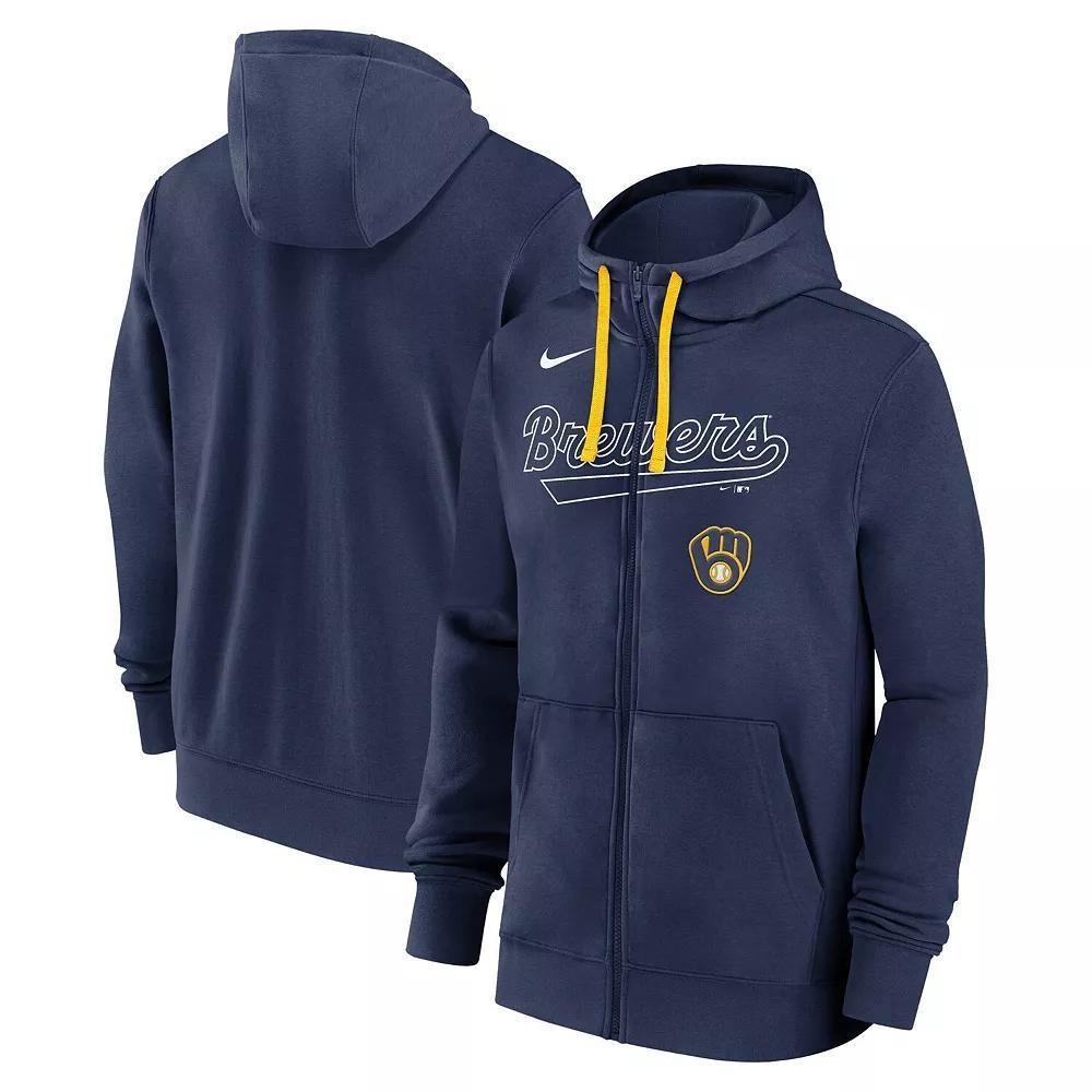 Men's Nike Navy Milwaukee Brewers Knockout Script Full-Zip Hoodie,  Product Image