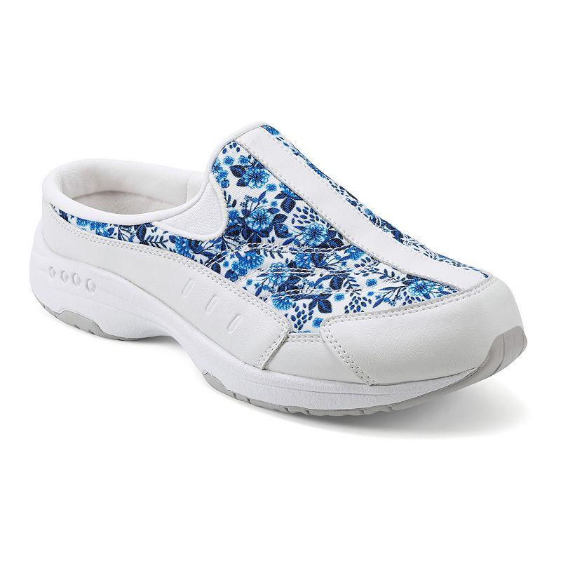 Easy Spirit Womens Traveltime Round Toe Casual Slip-on Mules - White, Pink Floral Multi - Leather Product Image