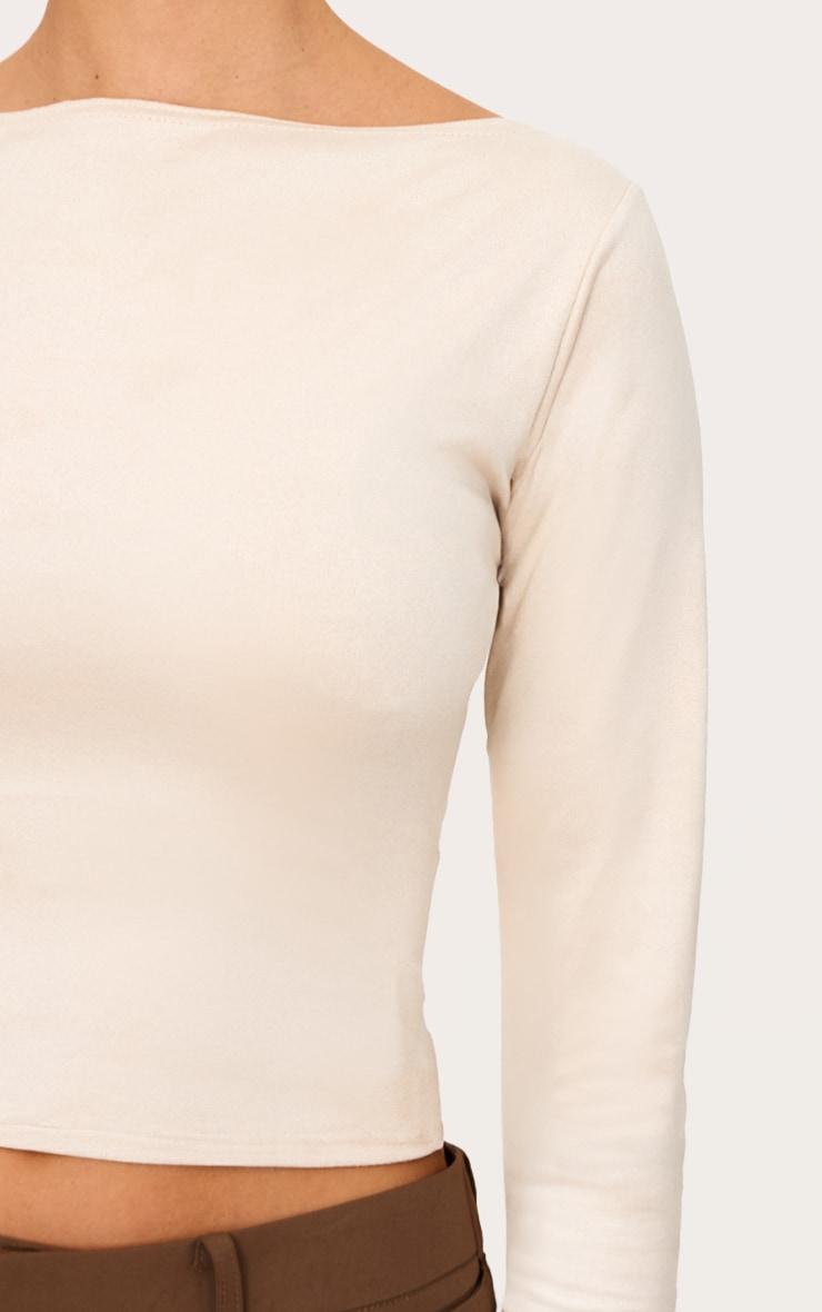 Cream Faux Suede Boatneck Long Sleeve Top Product Image