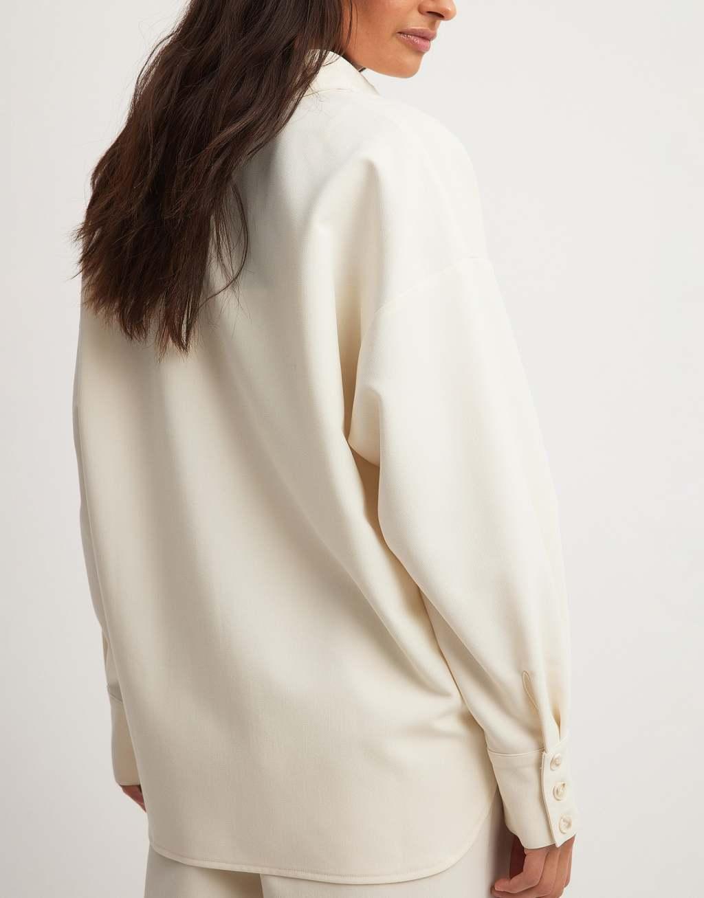 NA-KD x Laura Jade Stone linen blend oversized shirt in beige Product Image