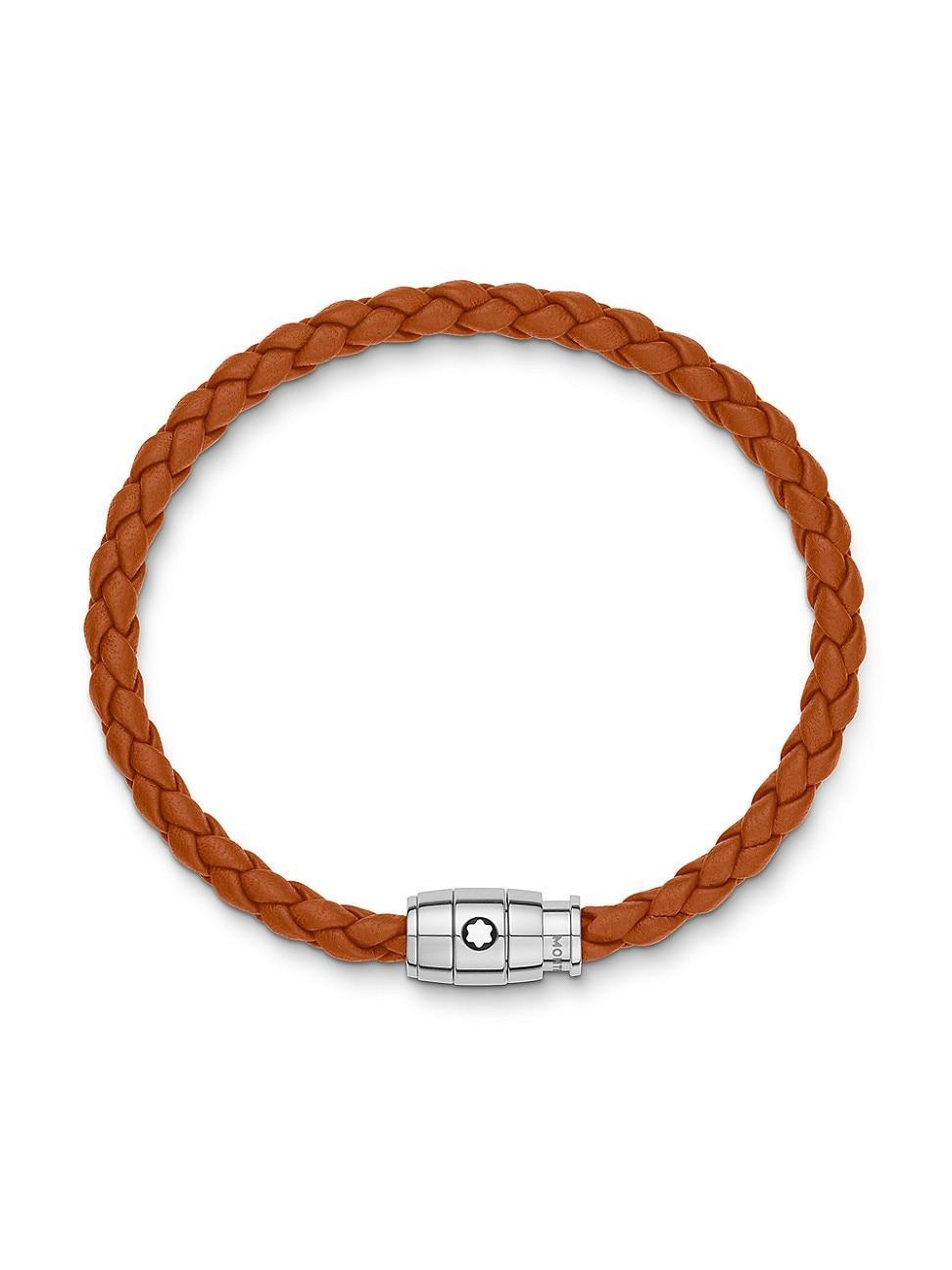 Men's Stainless Steel and Woven Leather Bracelet Product Image