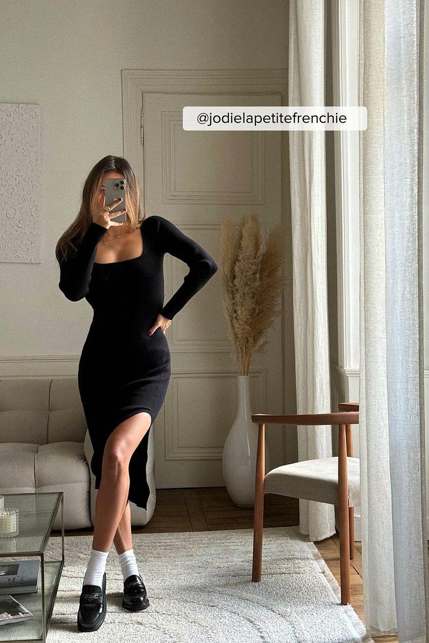 Scoop Neck Midi Slit Dress Product Image