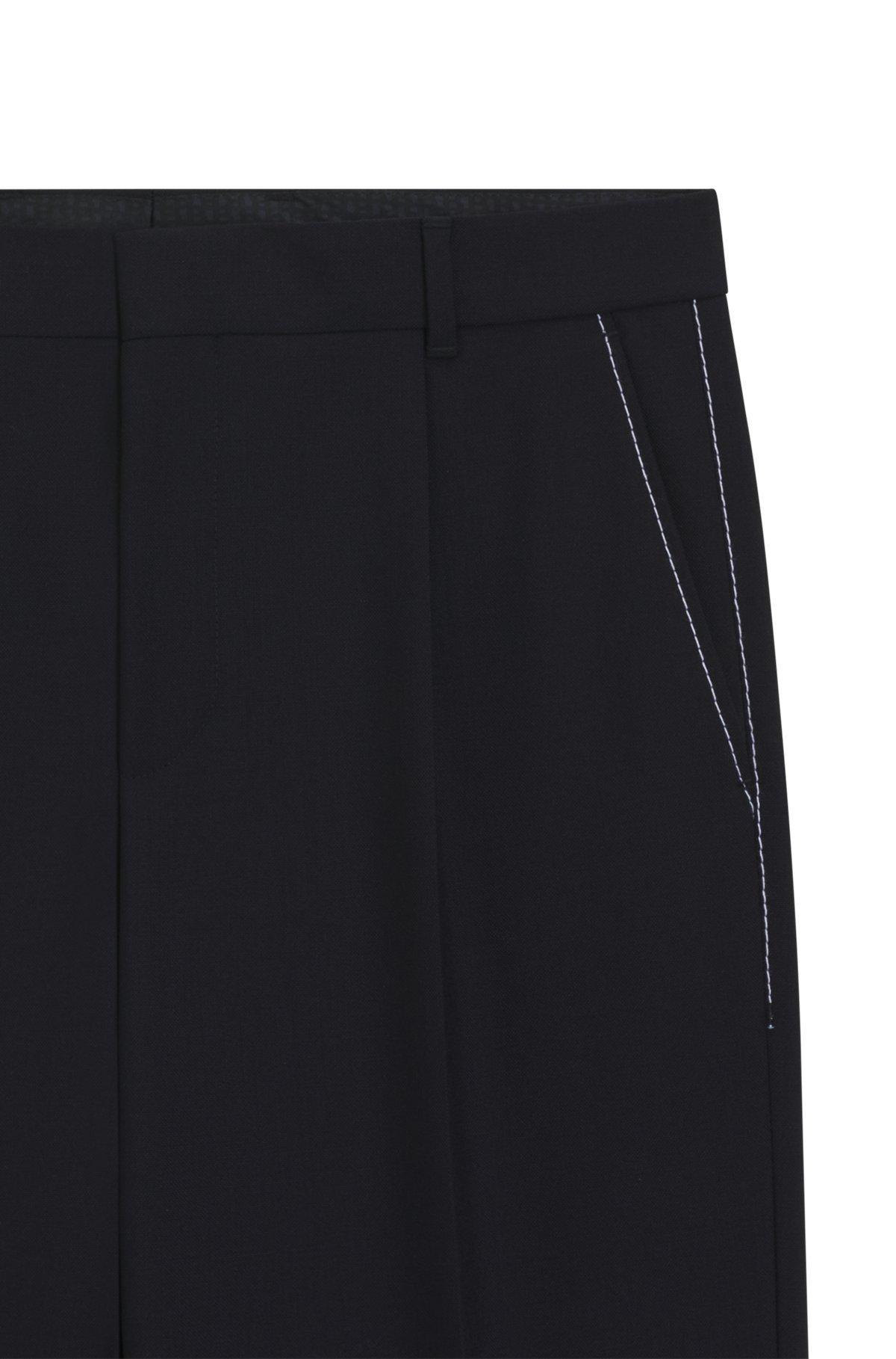 BOSS - Relaxed-fit trousers in melange wool - Dark Blue Product Image