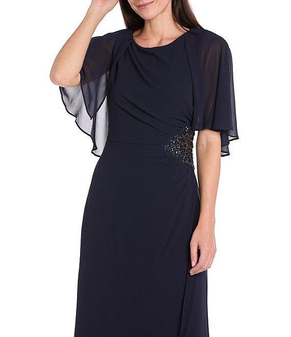 R & M Richards Crew Neck Short Flutter Sleeve Beaded Waist Flower Detail Sheath Dress Product Image