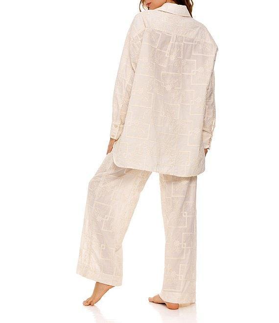 Agua Bendita Swan Floral Embroidered Collar Neck Long Sleeve Tie Front Shirt Product Image