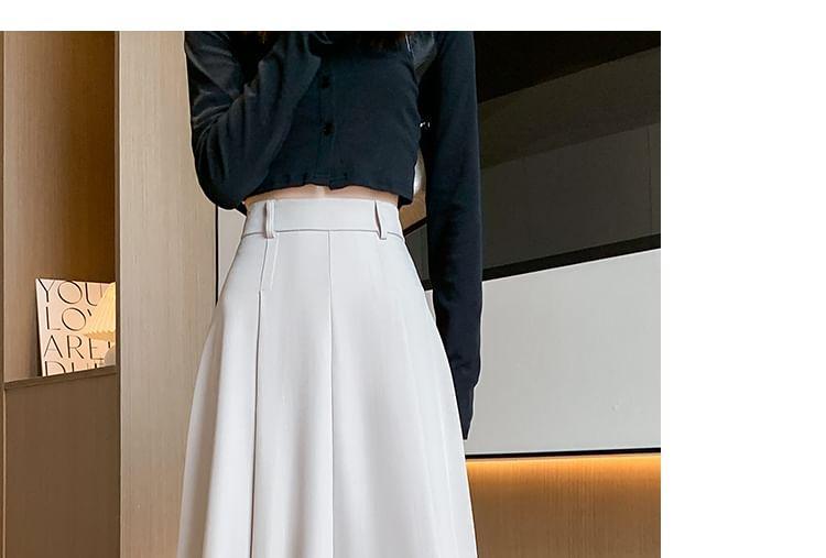 High Waist Plain Pleated Maxi A-Line Skirt Product Image