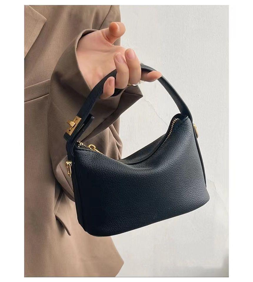 Two-Way Plain Faux Leather Hand Bag Product Image