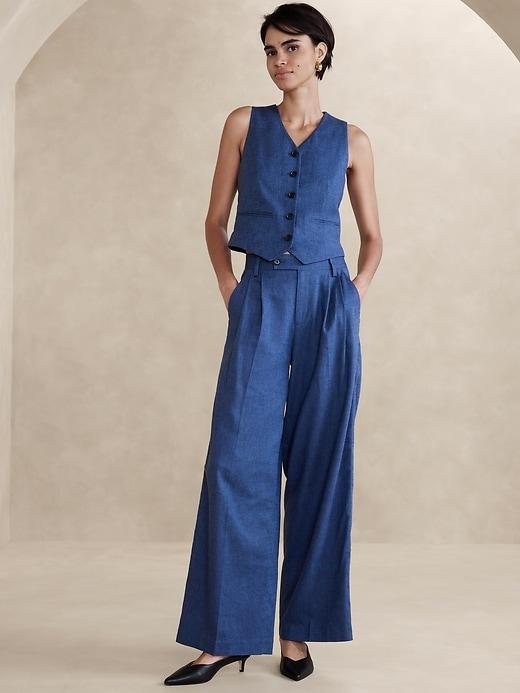 Linen-Blend Wide-Leg Pleated Trouser Product Image