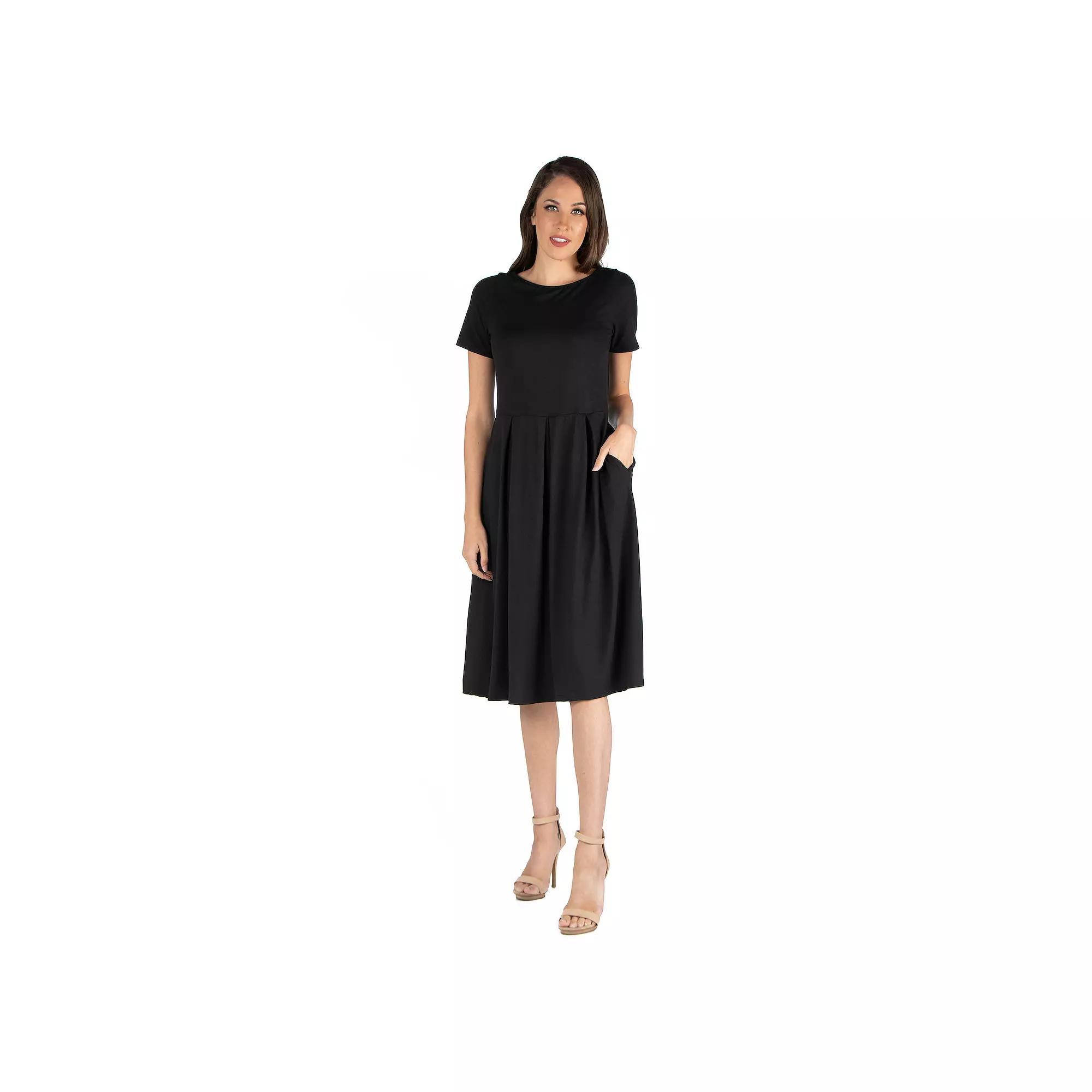 Women's 24seven Comfort Apparel Short Sleeve Midi Dress with Pockets,  Product Image