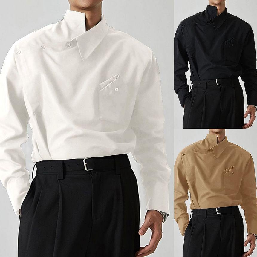 Plain Asymmetrical Wrap Shirt Product Image