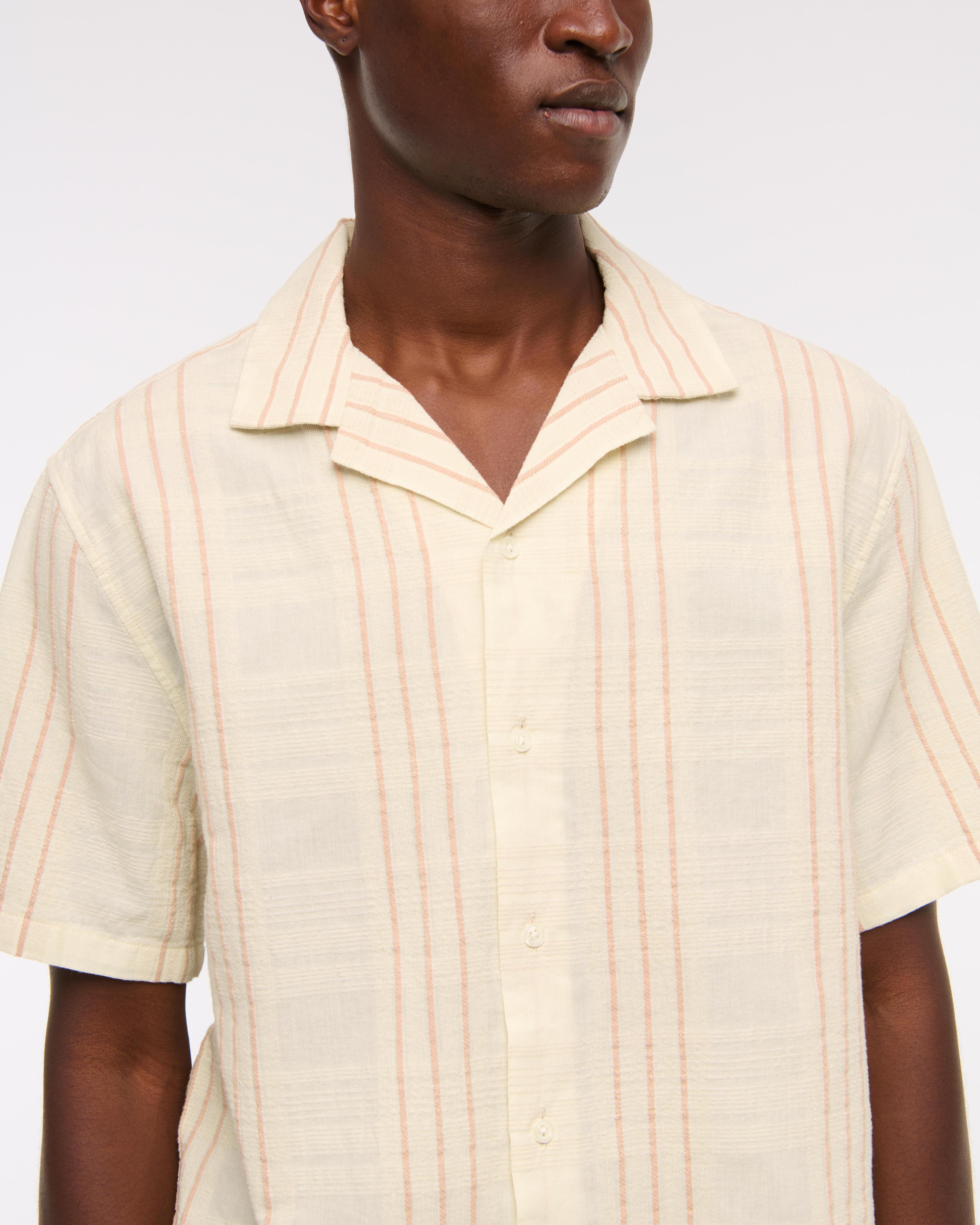 Camp Collar Textured Button-Up Shirt Product Image