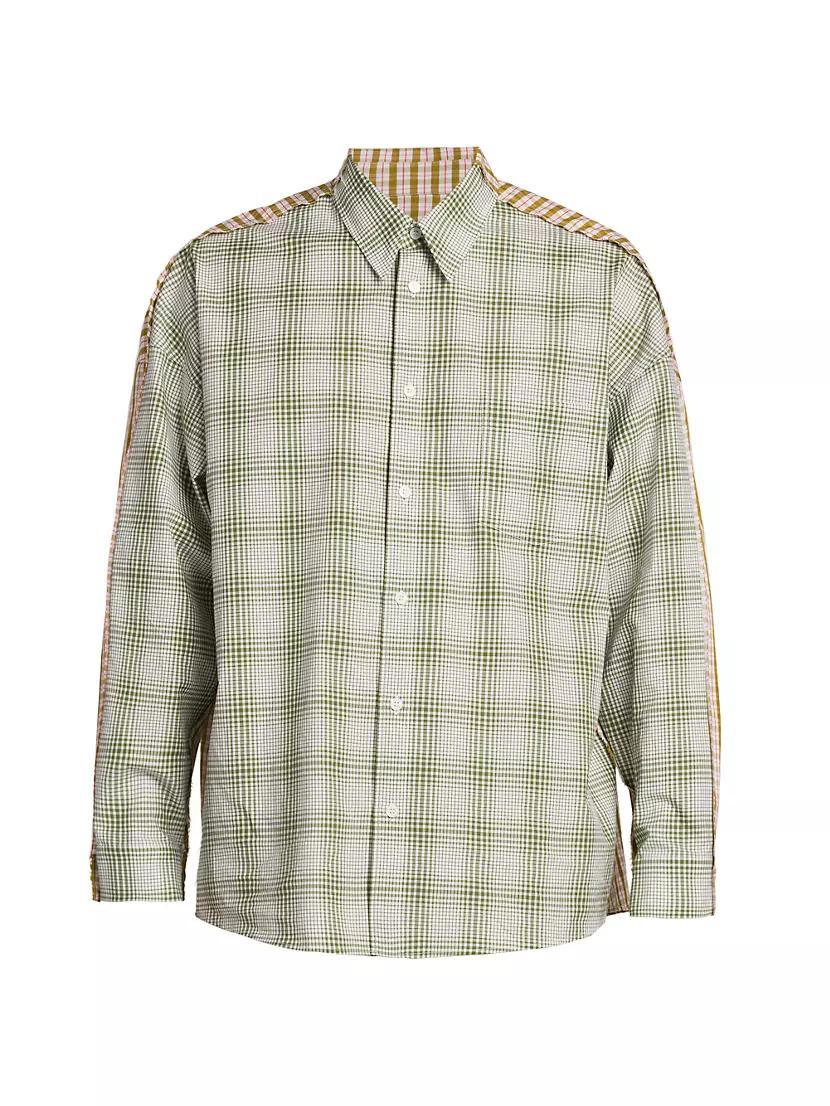 Half-and-Half Plaid Button-Front Shirt Product Image