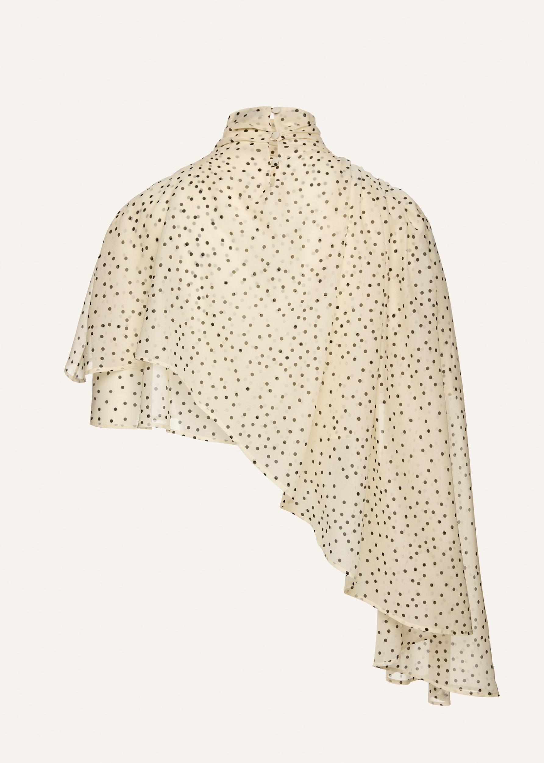 Flowy high-neck cropped blouse in cream dots print Product Image