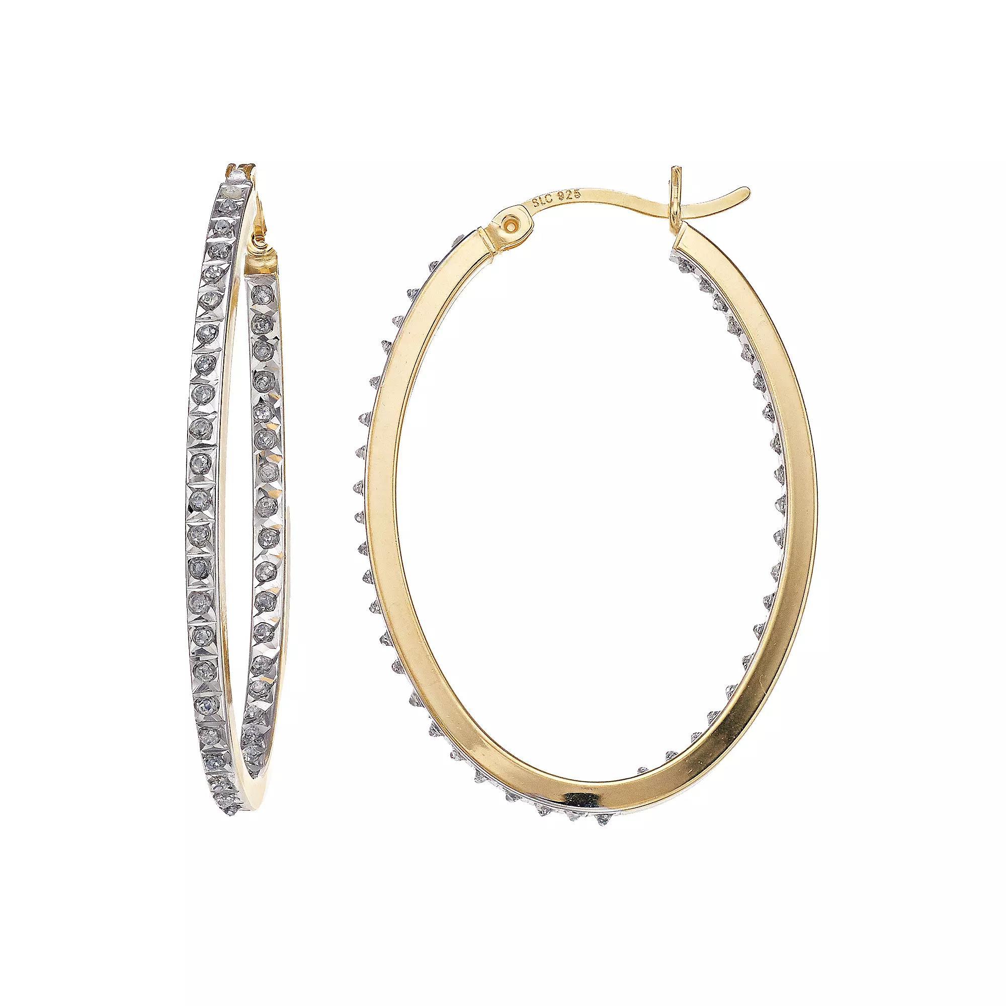 Diamond Mystique Sterling Silver Inside Out Diamond Accent Oval Hoop Earrings, Women's, 18k Gold Over Silver Product Image