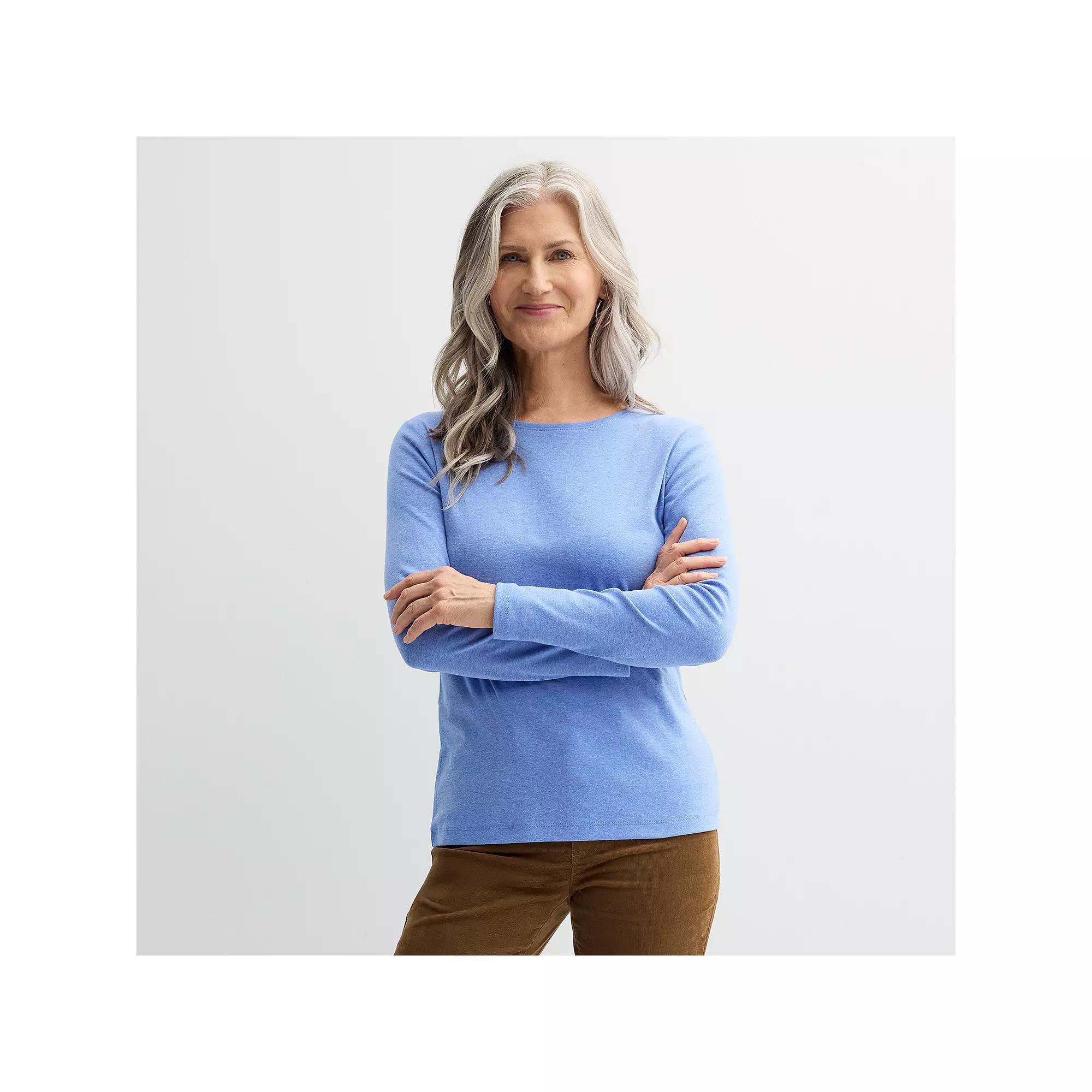 Women's Croft & Barrow® Essential Long-Sleeve Crewneck Tee, Size: Large, Wilder Blue Product Image